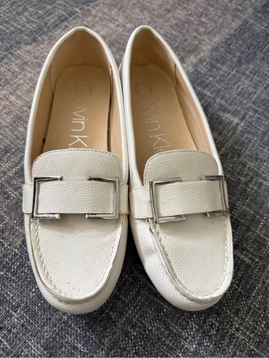 Calvin Klein Shoes - Calvin Klein White Leather Buckle Slip-On Loafers